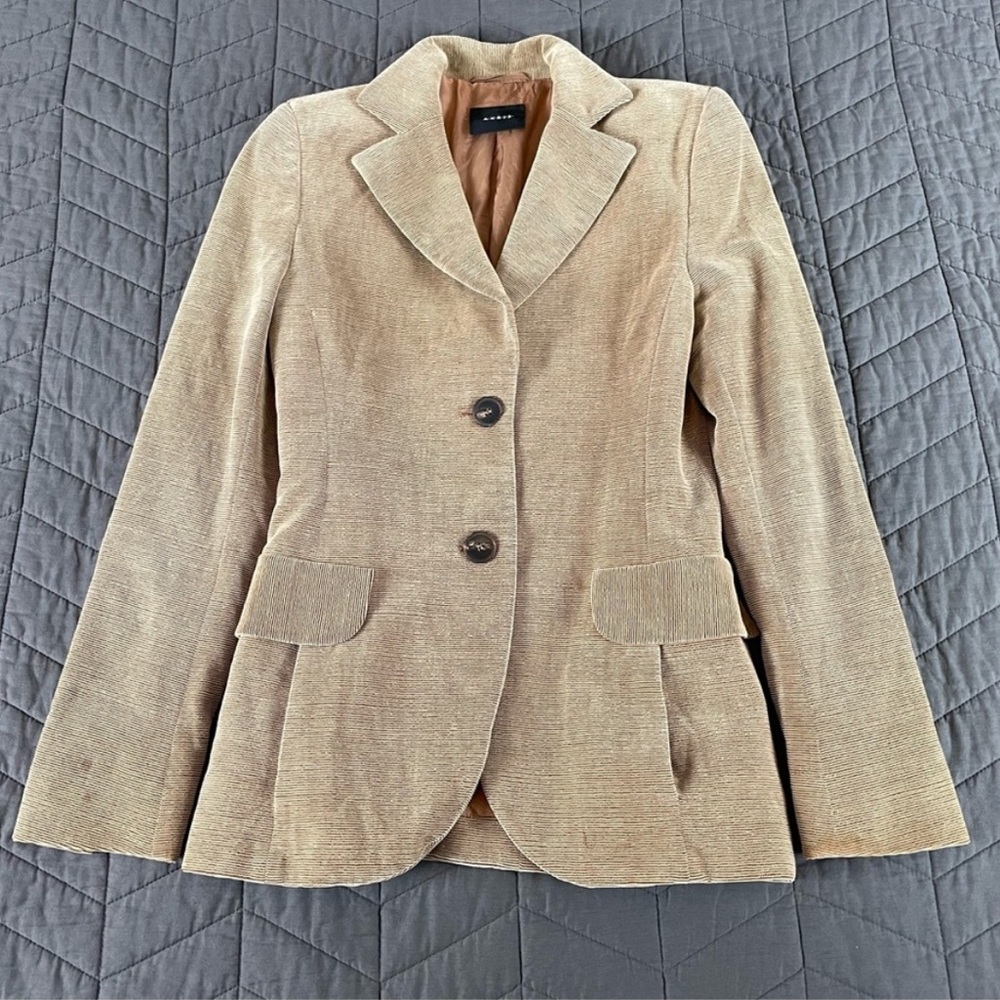 AKRIS Wool Blend Corduroy Blazer Jacket in Tan